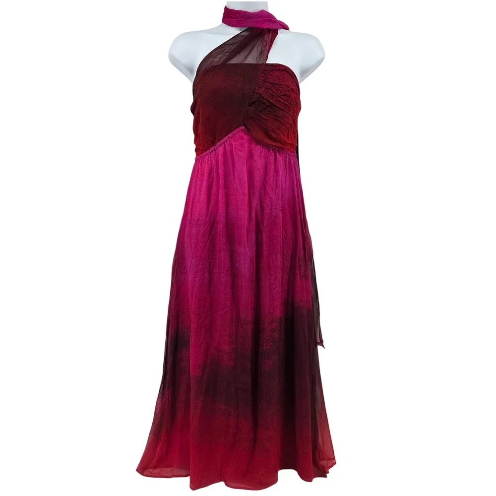 Plenty by Tracy Reese Bare Scarf Halter Maxi S‎ Pink Rose Ombre Dress Formal